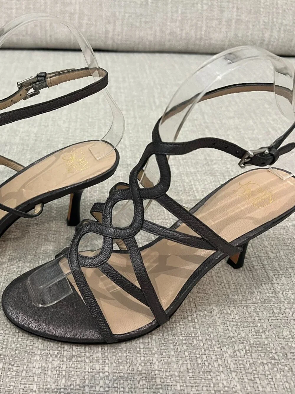 Joan & David Black Leather Strappy Ankle Strap Sandals Heels Size 6M
